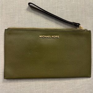 Michael Kors Leather Army Green Wristlet/Clutch